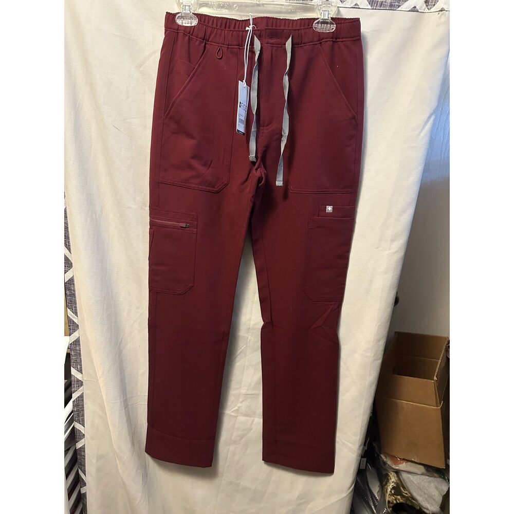 Figs Men's Cargo Scrub Pants in Burgundy